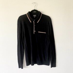 TODD SNYDER BLACK KNIT LONG SLEEVE POLO WITH TRIM / SZ M
